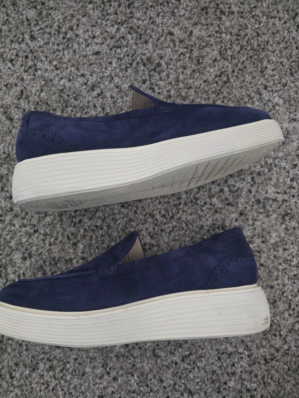 Classic Navy Suede Platform Loafers - Women's Slip-On Flats COLE HAAN Sz 9